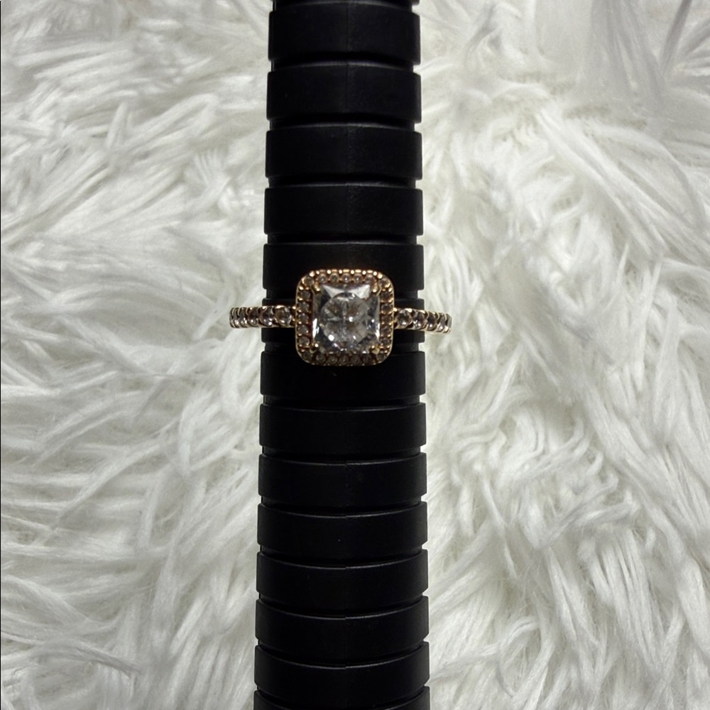 Pandora 14k Gold Cushion Halo Ring with Clear Center Stone